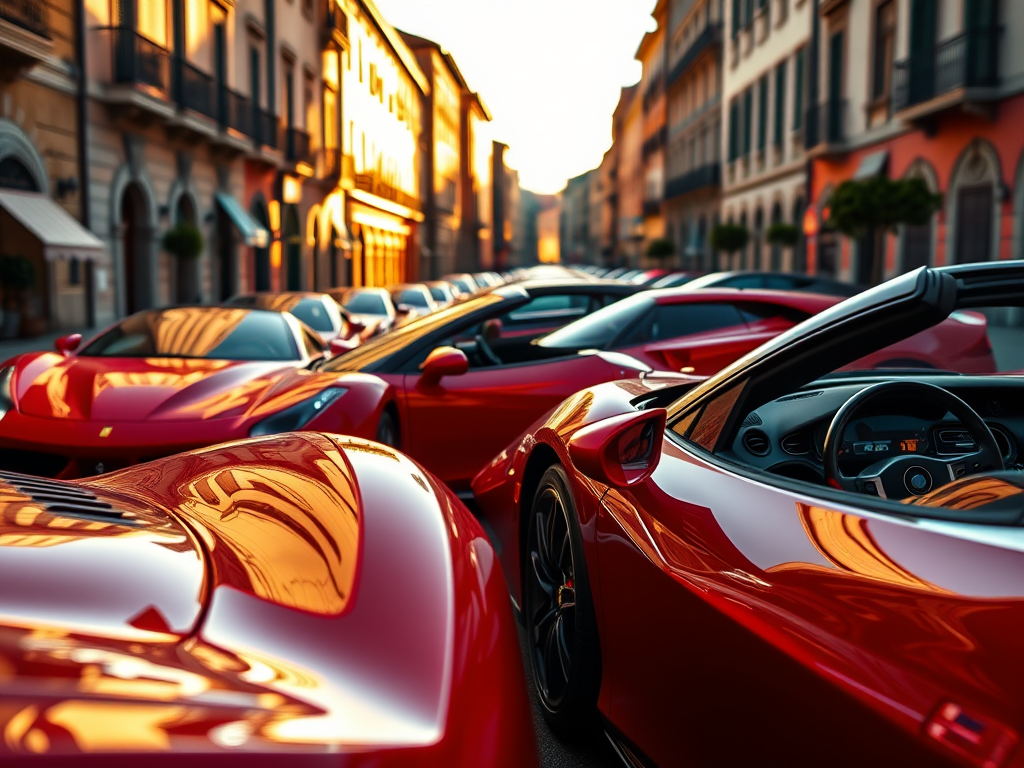 Sports cars against an urban backdrop, representing the dream of Nicholas Benotto to own a fast sports car.