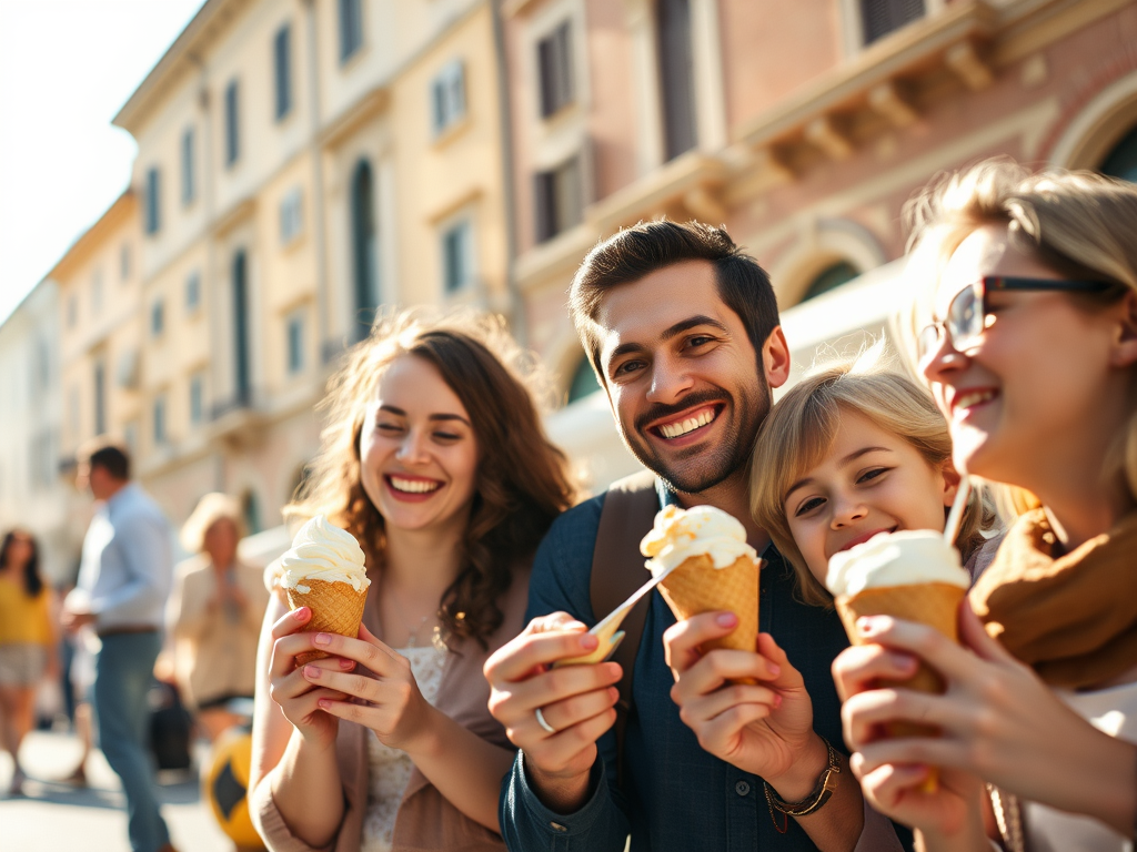 A family having gelato in Italy.