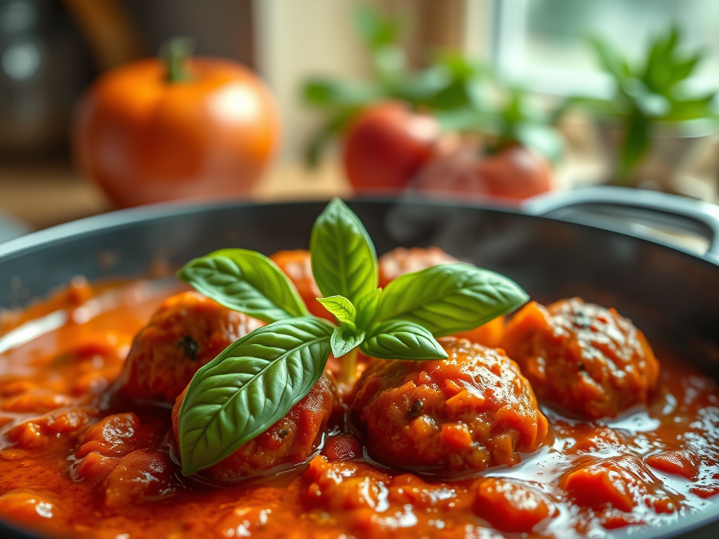 Meatballs in tomato sauce.