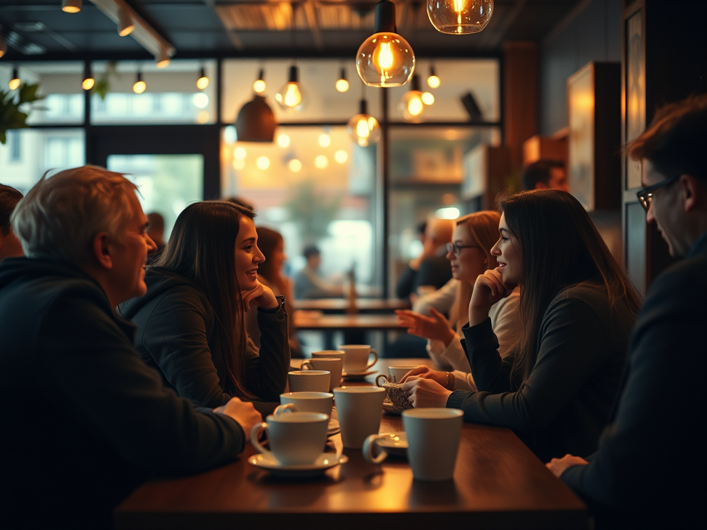 Friends at a coffee shop.