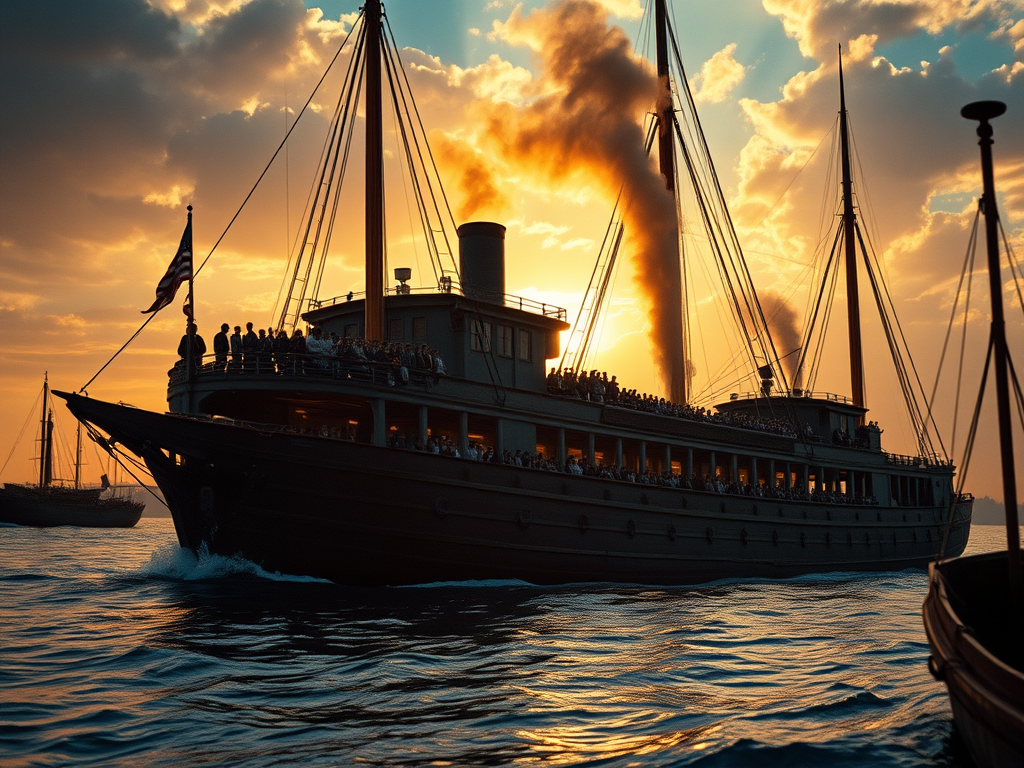 A ship carrying immigrants, much like the one that carried the relatives of Nicholas Benotto.